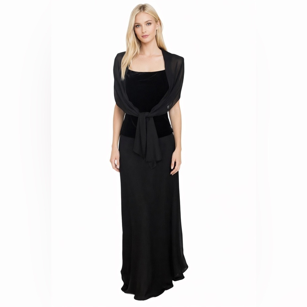 Rhapsody Women’s Black Gown W/scarf Velour Upper Chiffon Lower Size Des For Size